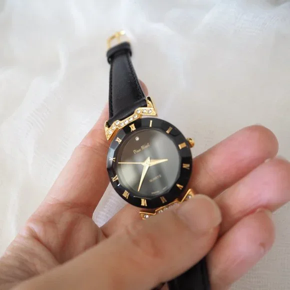 Pierre Nicol gold crystal lug faceted black leather watch - Picture 6 of 14